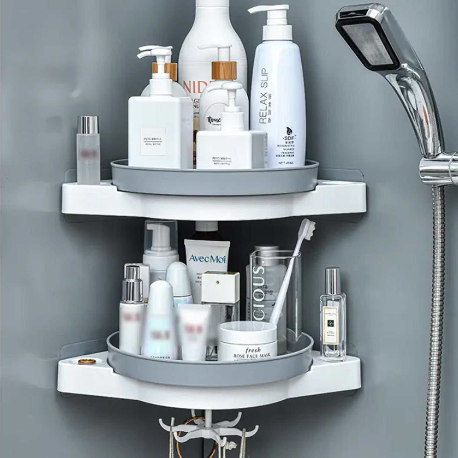 6038 Bathroom Rotation Rack Wall Hanging Wall Corner Storage & Hook For Home & Bathroom Use DeoDap 6038 Bathroom Rotation Rack Wall Hanging Wall Corner Storage & Hook For Home & Bathroom Use DeoDap